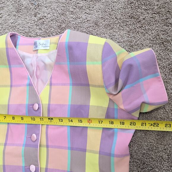 Vtg Plaid Checkered Pastel Blazer Jacket Womens M/L Artsy Retro Pockets Easter - Picture 7 of 8